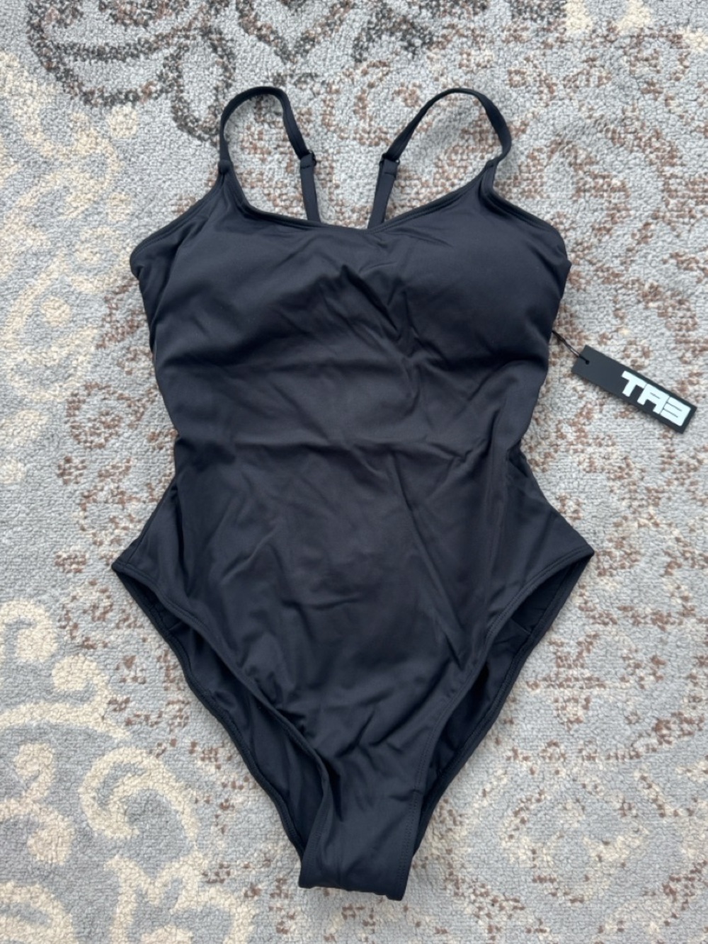 TA3 Lacey Snatched Waist Corset Back Swimsuit Black Large Short